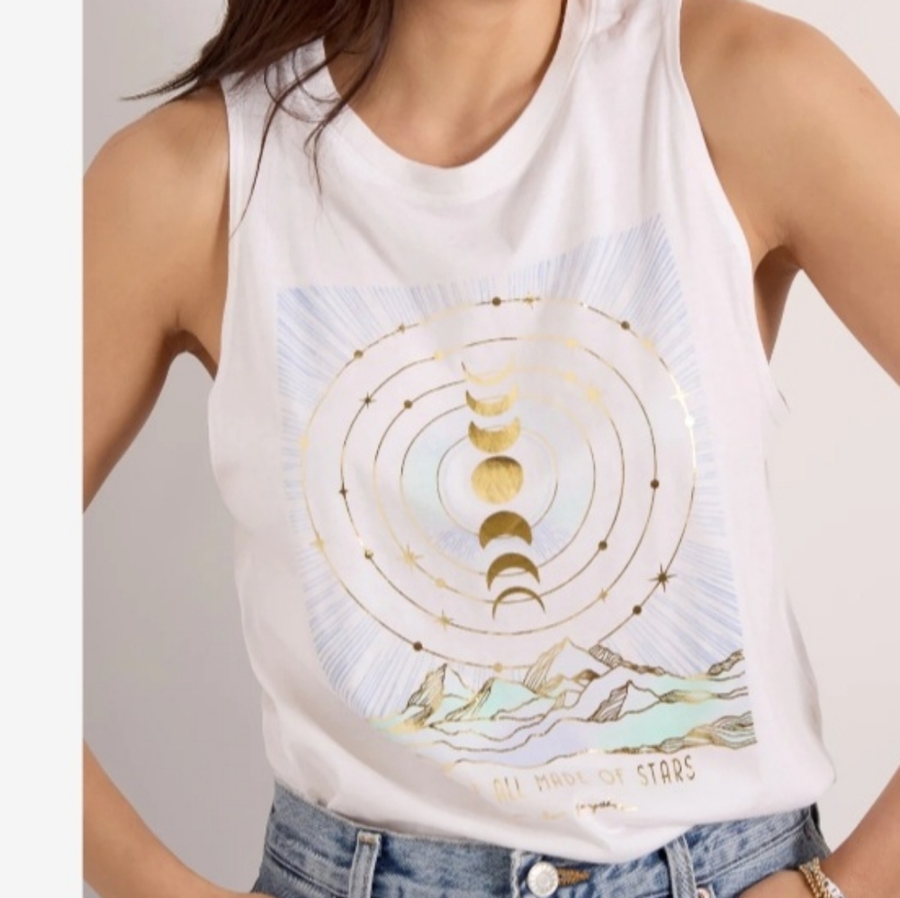 Evereve White and Gold Celestial Muscle Tee